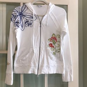 CAbi embroidered zip up hooded sweatshirt, size S